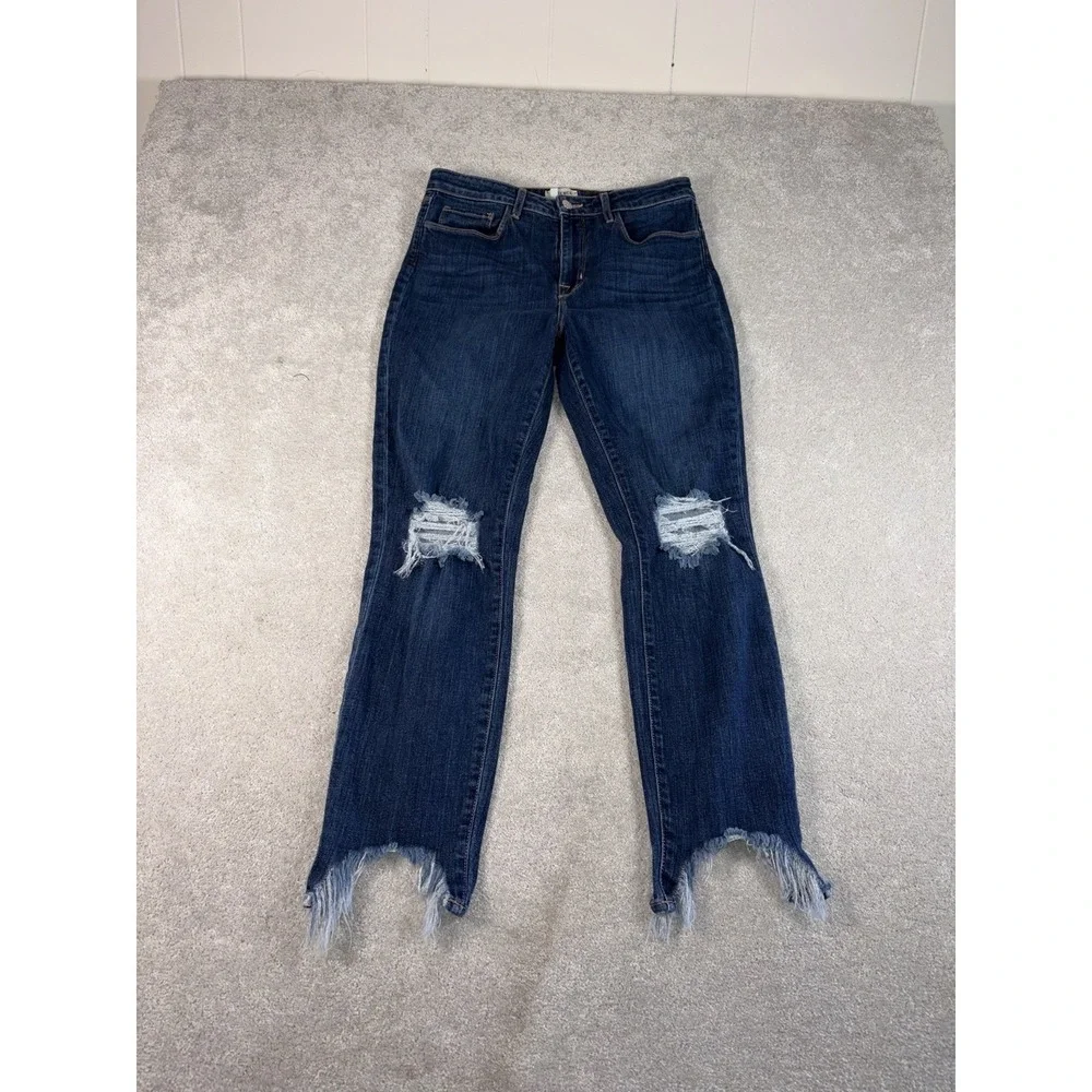 L'Agence High Line‎ Distressed Skinny Jeans Fringe Hem Blue Sz 29
